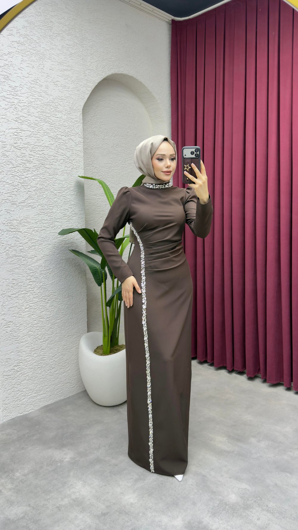 Fulya Drape Tasarım Abiye 8047 Kahverengi