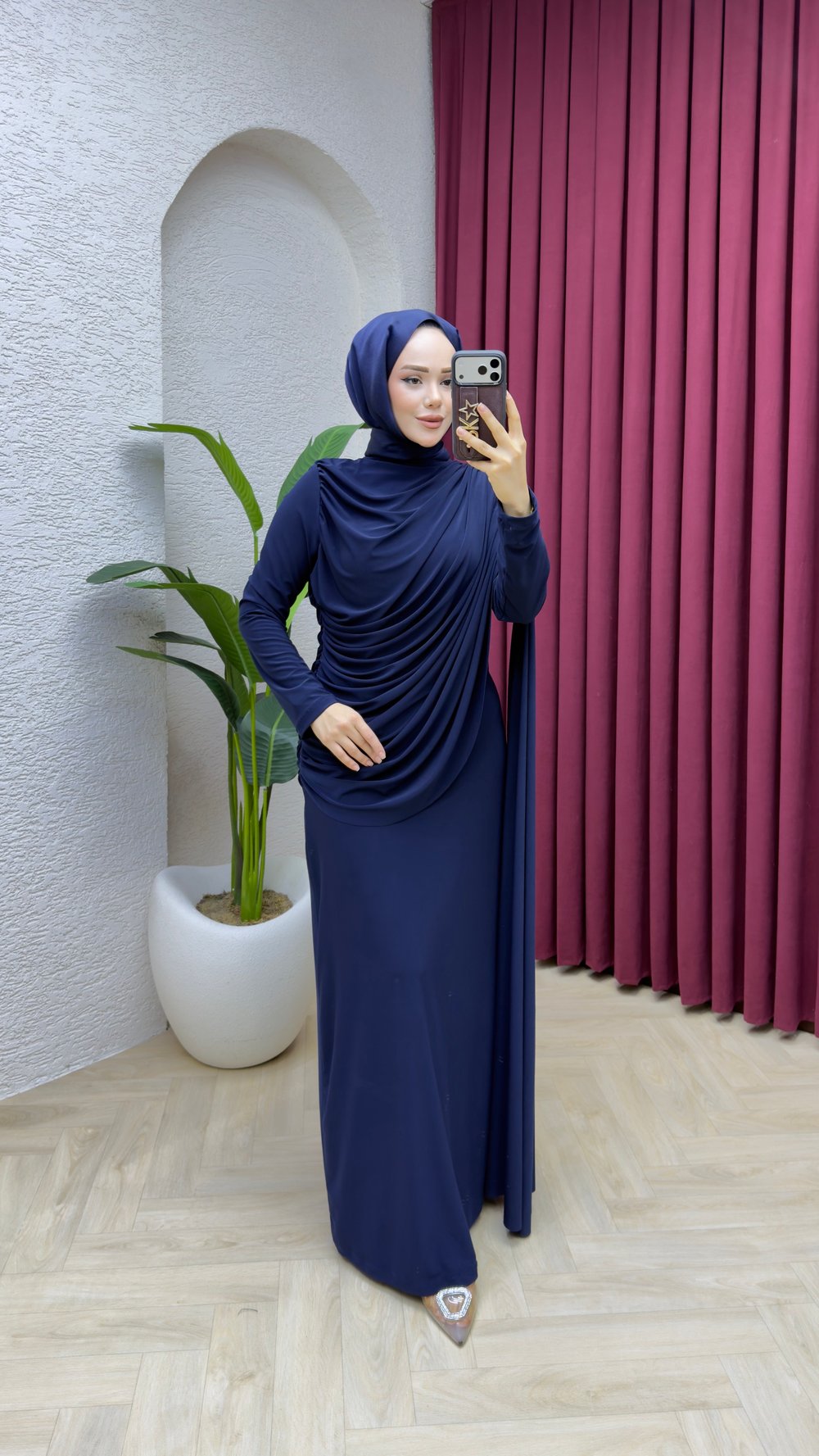 Hale Drape Detaylı Elbise 6447 Lacivert