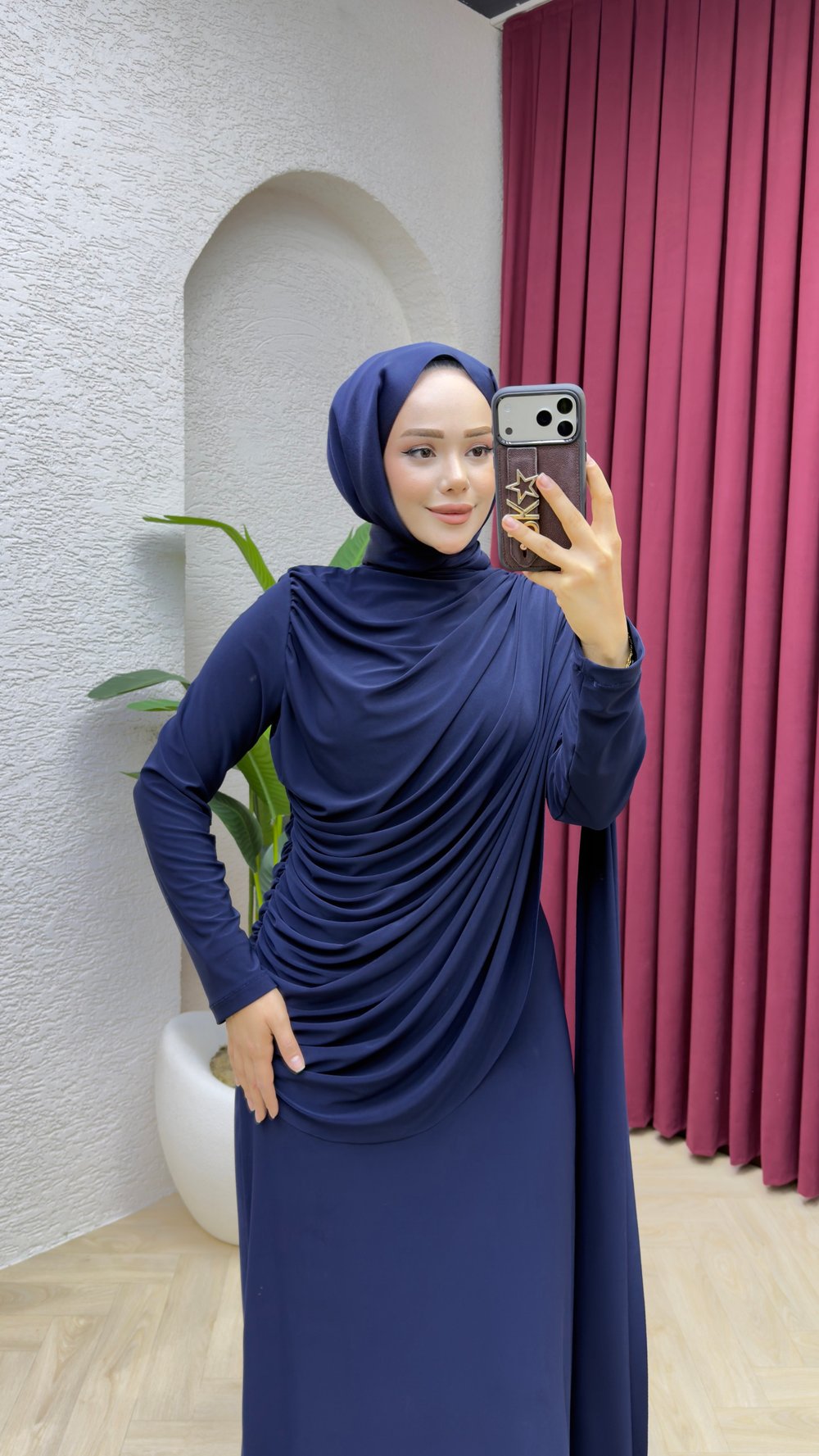 Hale Drape Detaylı Elbise 6447 Lacivert