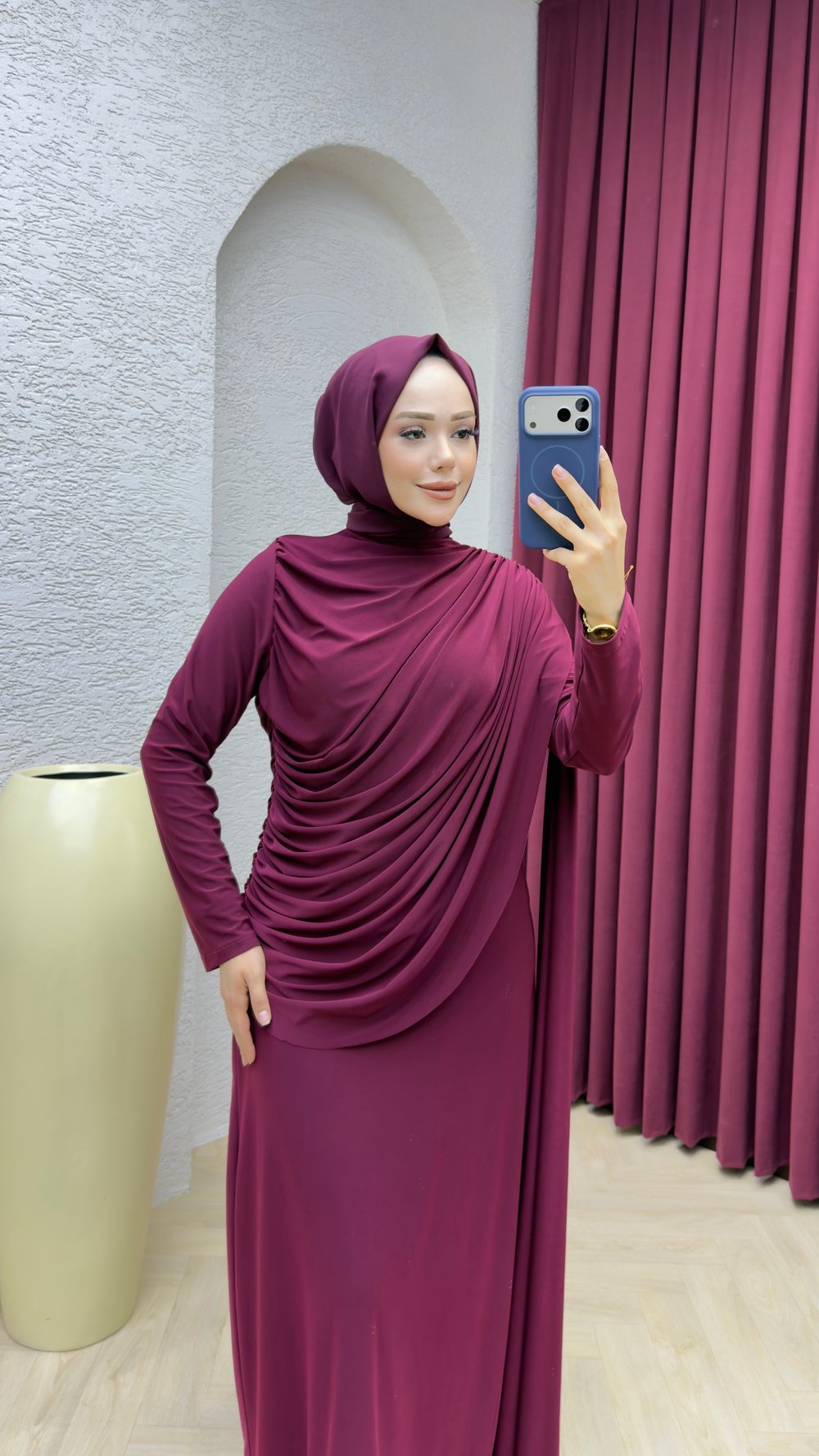 Hale Drape Detaylı Elbise 6447 Mürdüm