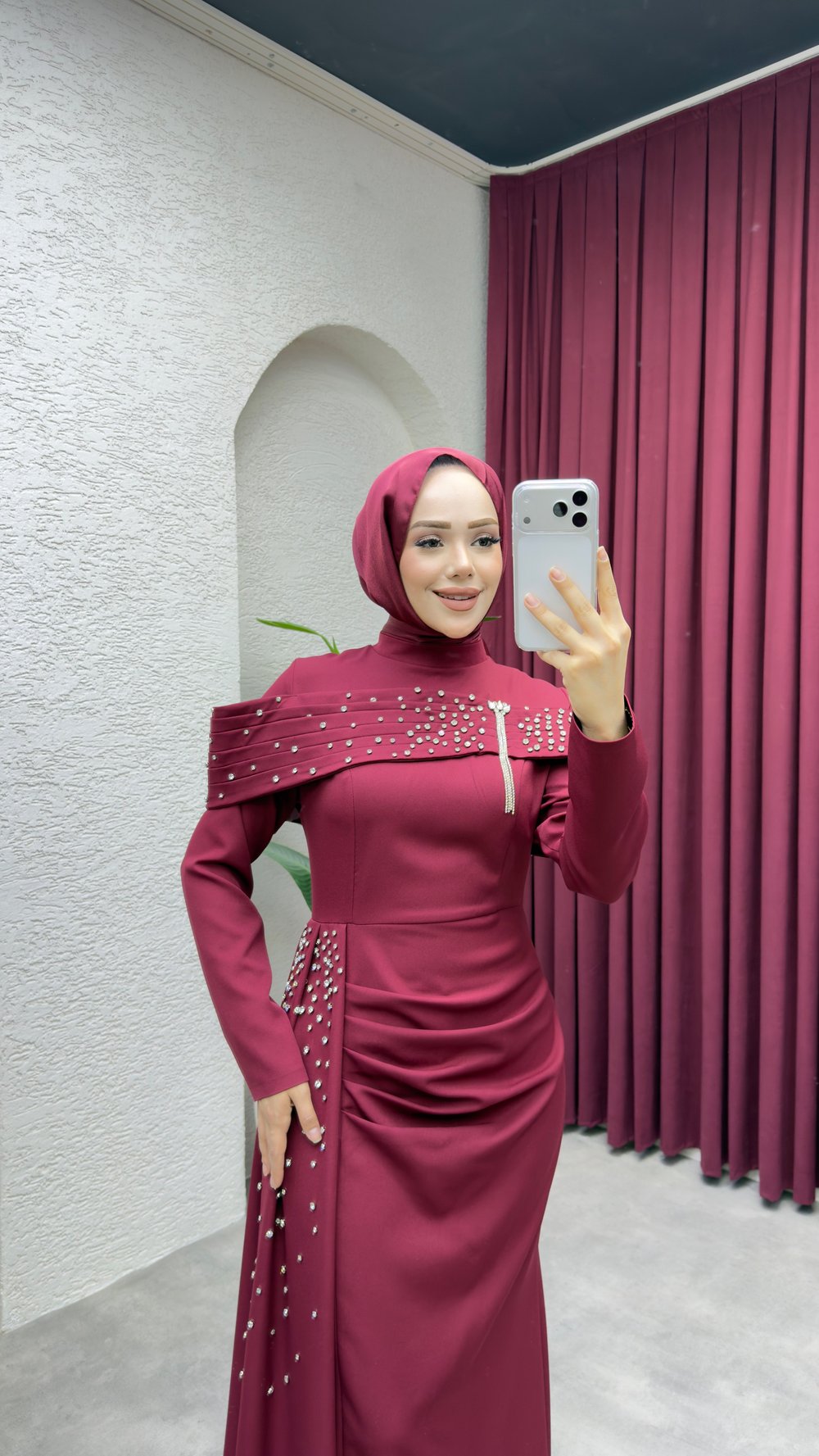 Hürrem Degaje Detay Abiye 8090 Bordo