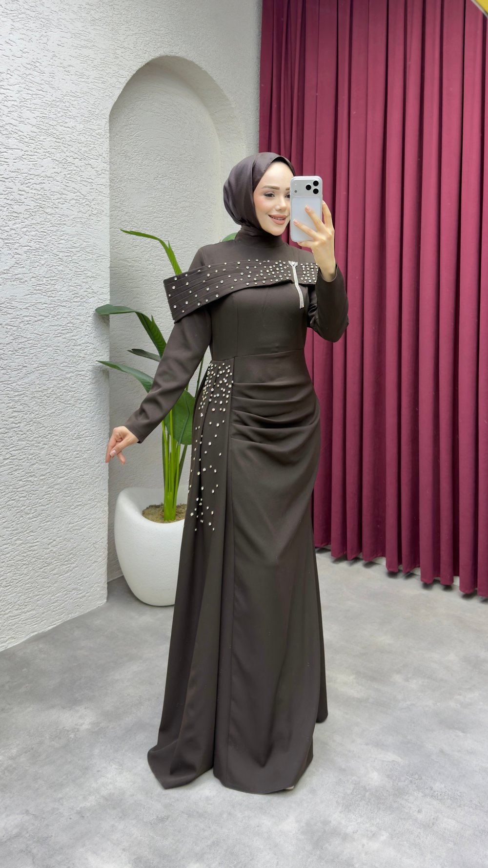 Hürrem Degaje Detay Abiye 8090 Kahverengi