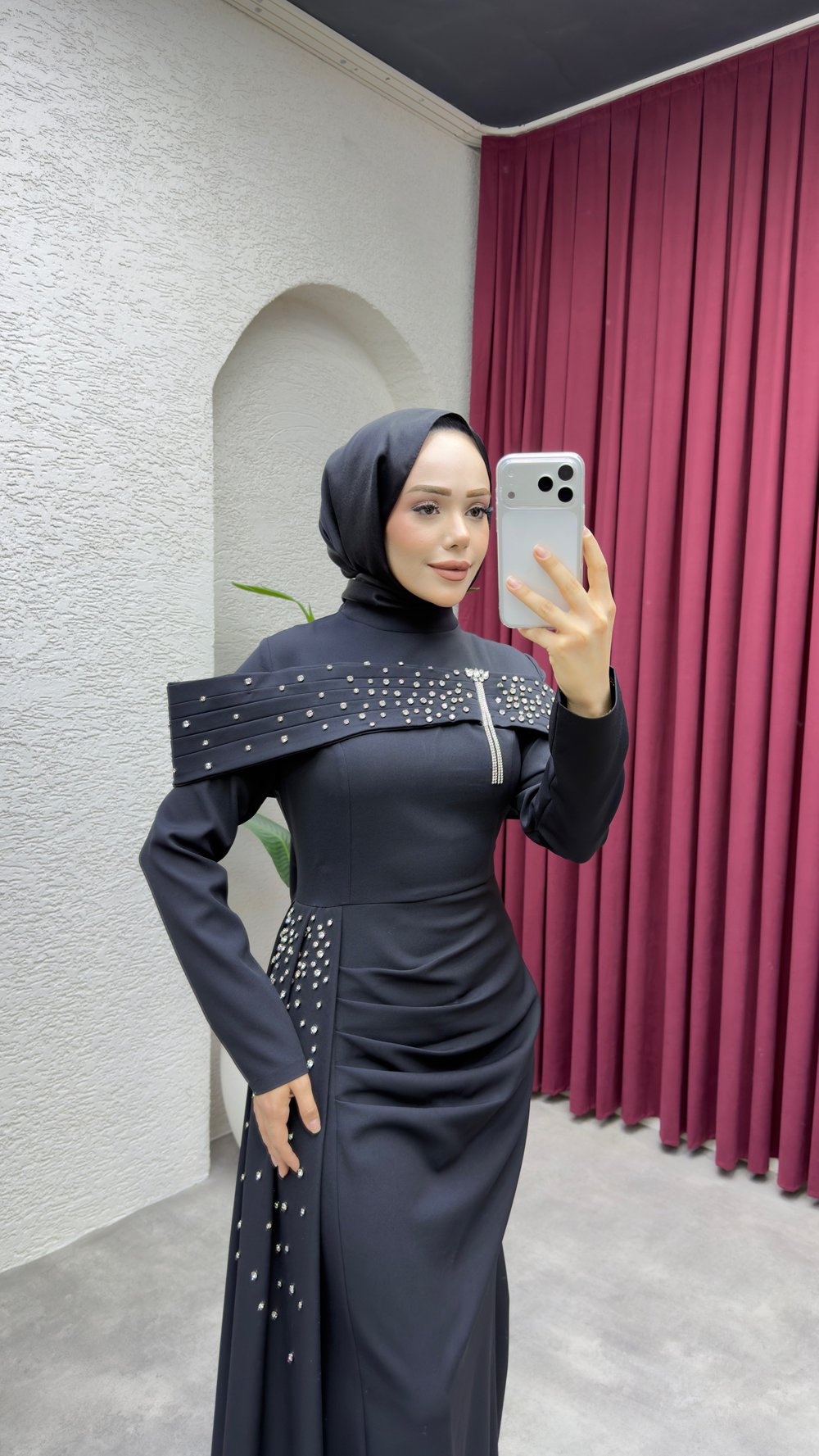 Hürrem Degaje Detay Abiye 8090 Siyah