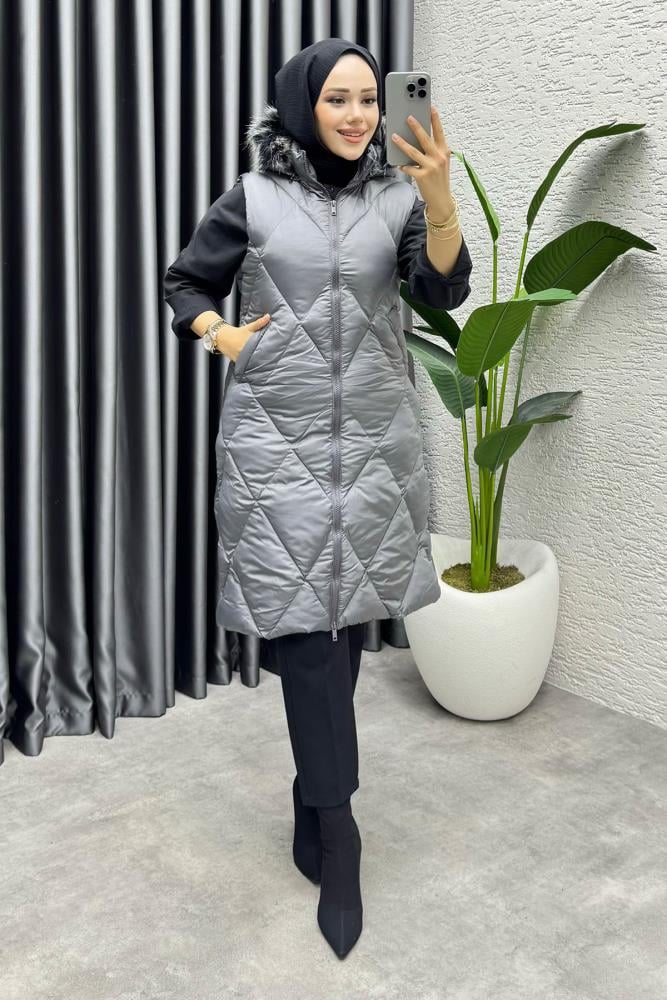 İkon Kapitone Şişme Yelek 4401 Gri