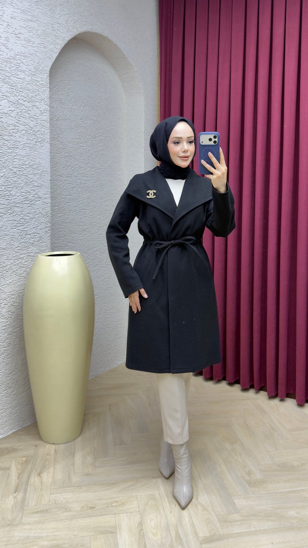 Kruvaze Kaşe Kaban 1008 Siyah