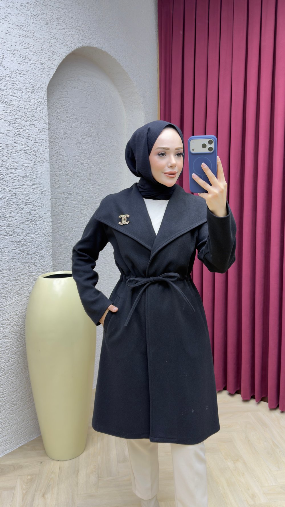 Kruvaze Kaşe Kaban 1008 Siyah
