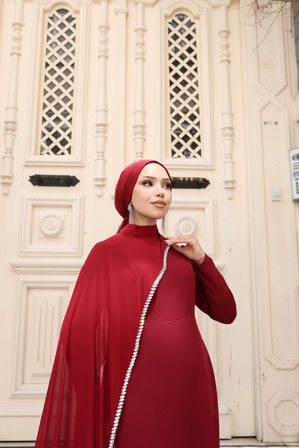 Lidya Pelerinli Abiye 8055 Bordo