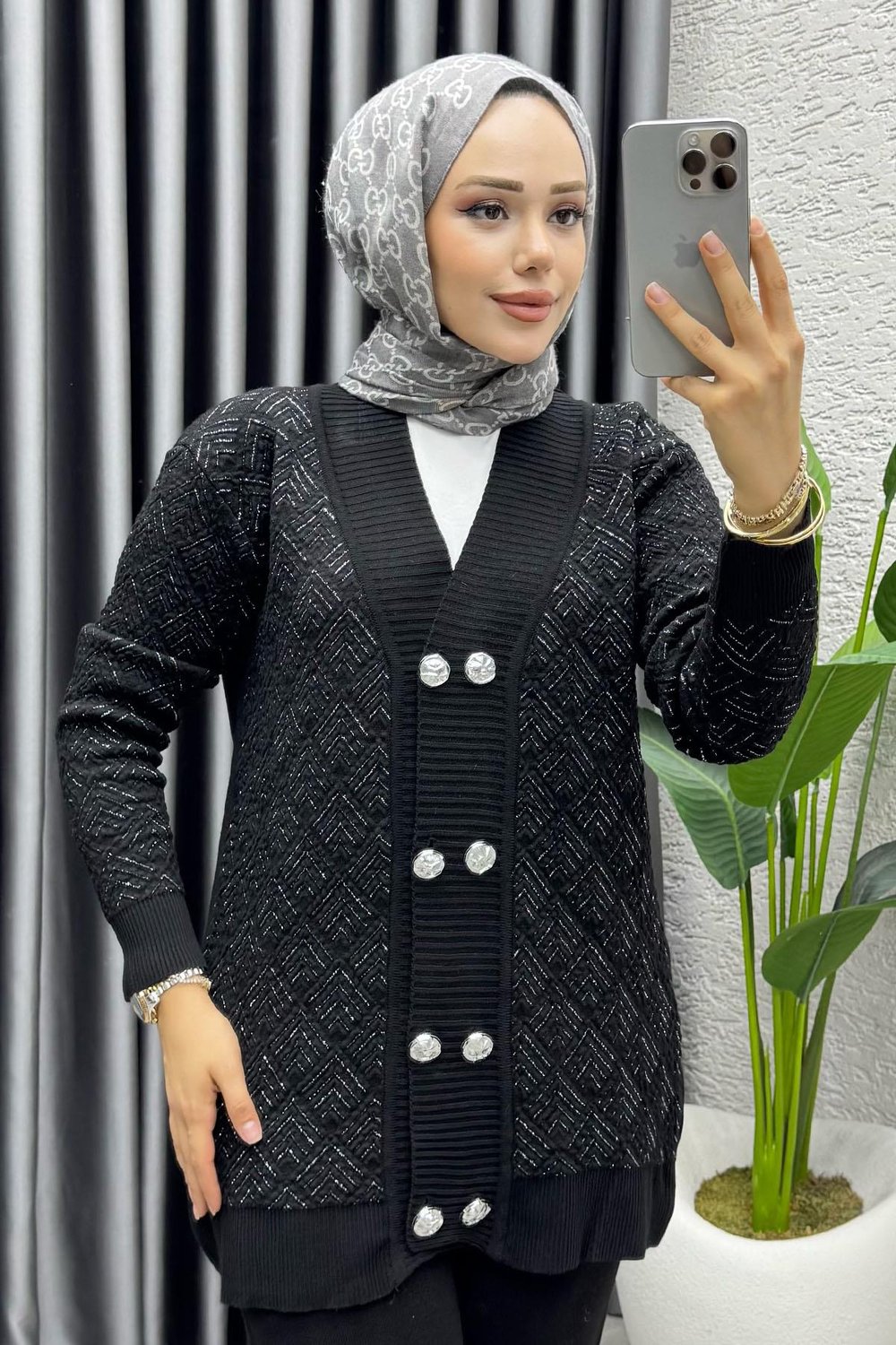 Nihal Simli Triko Takım 1321 Siyah