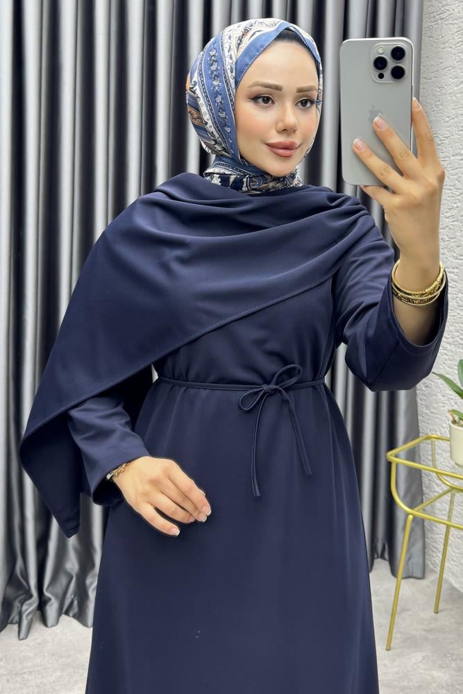 Nur Krep Elbise 3057 Lacivert