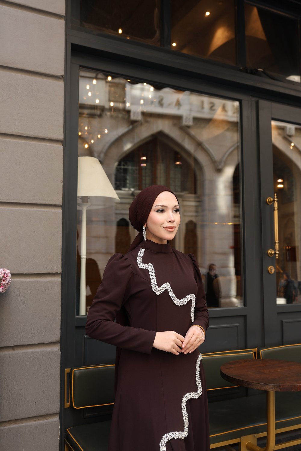 Perin Taş Detay Etekli Abiye 8061 Kahverengi