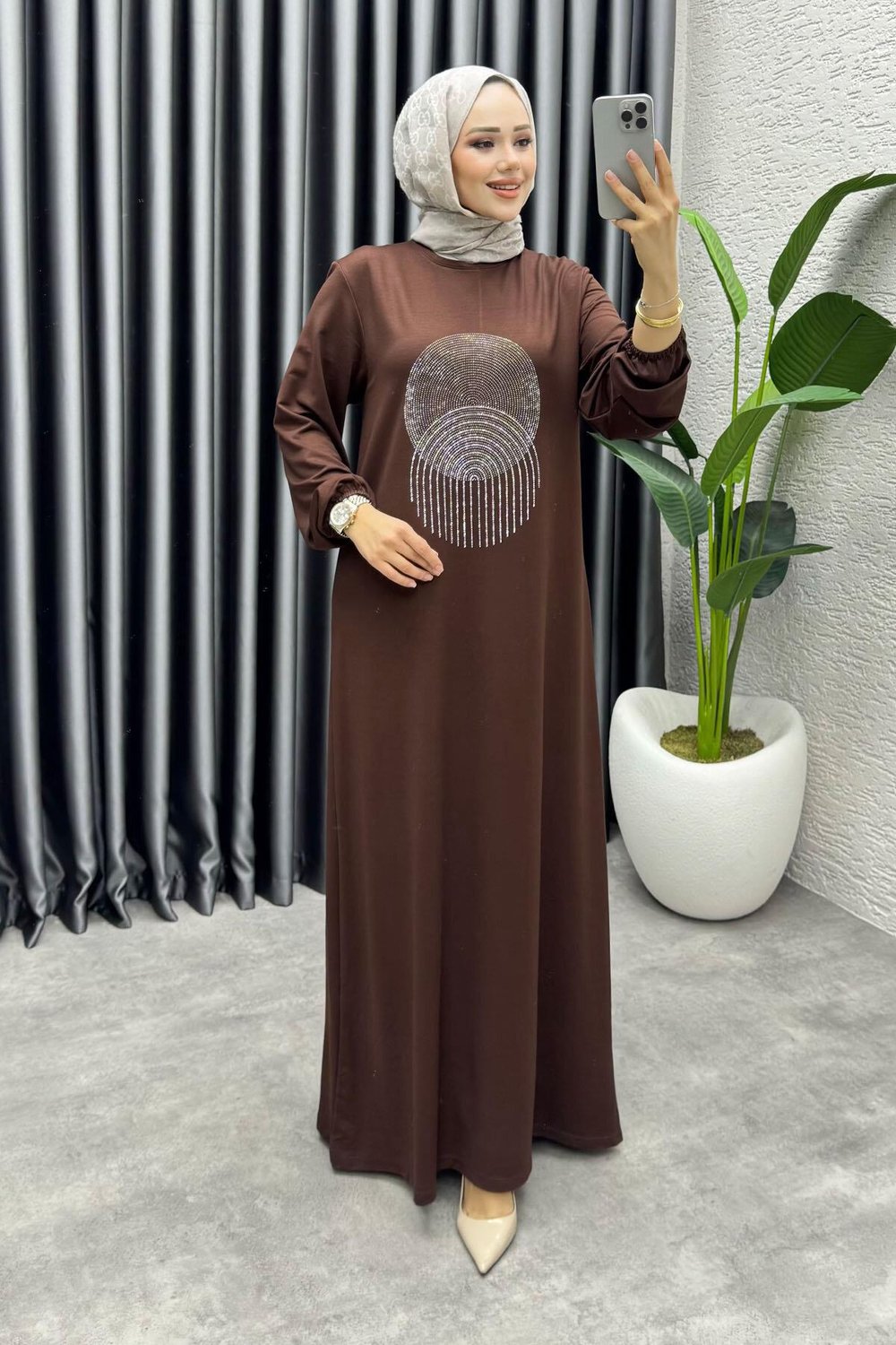 Sarnıç Elbise 3443 Kahverengi