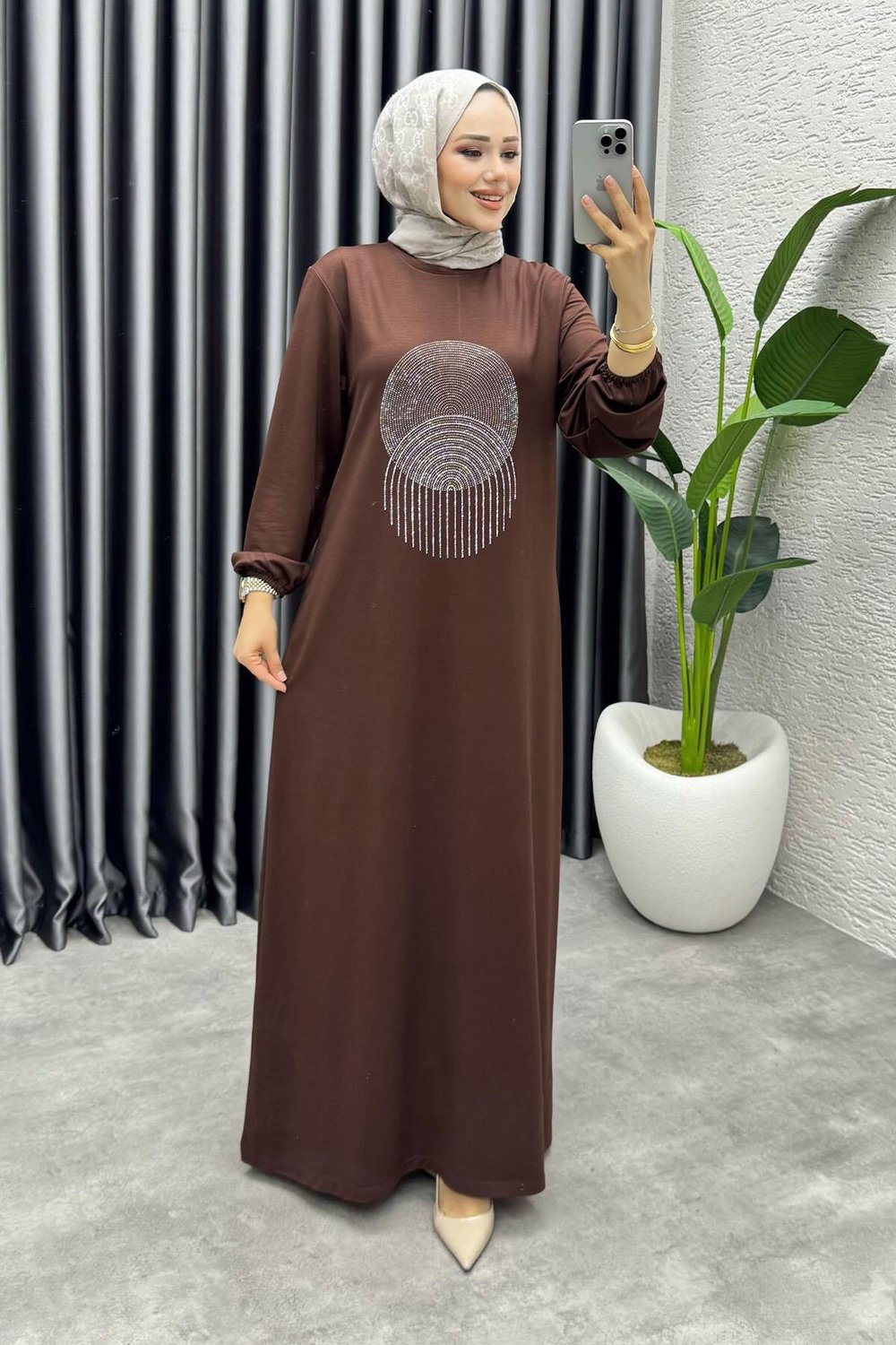 Sarnıç Elbise 3443 Kahverengi