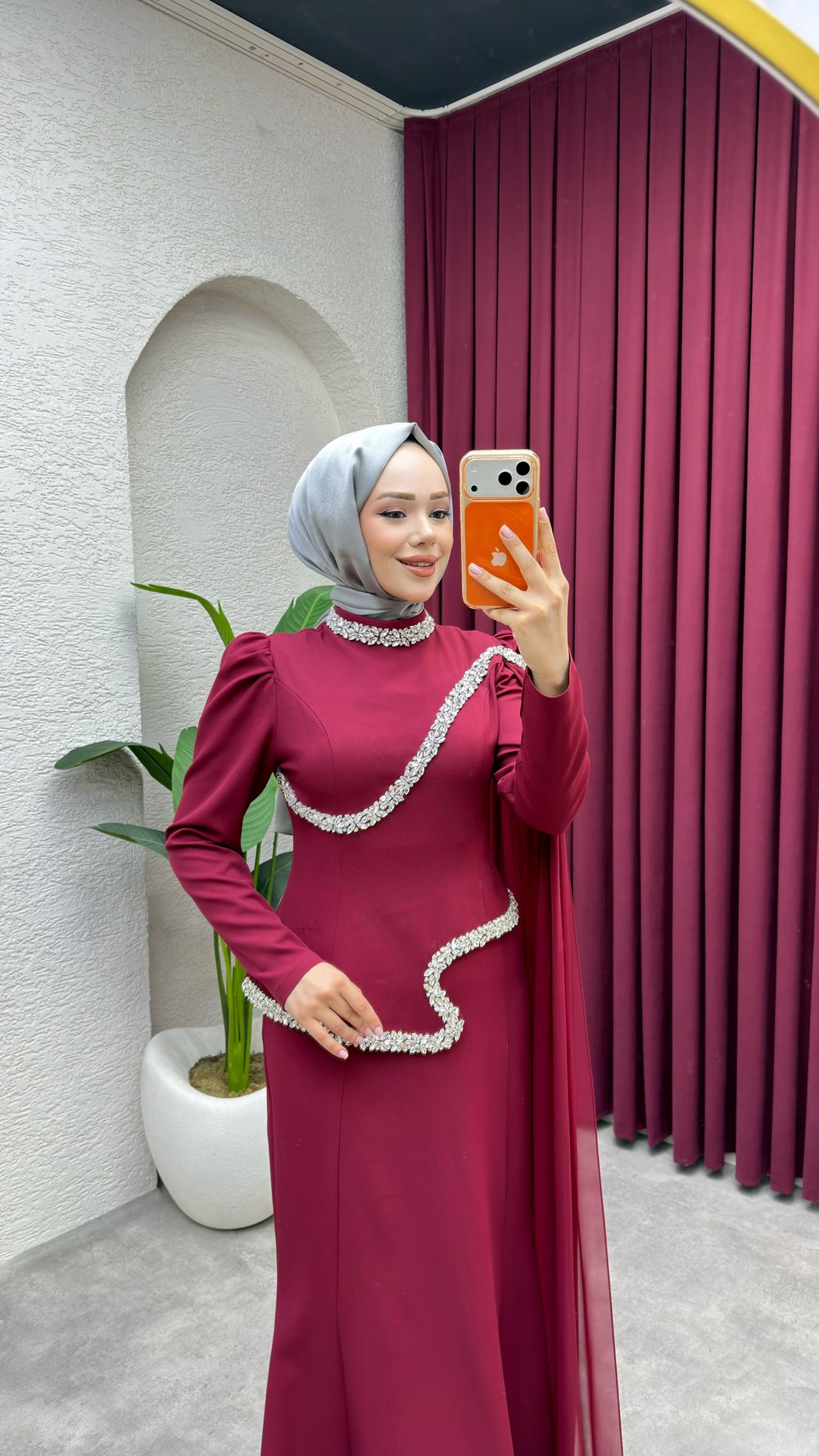 Yasmin Pelerinli Balık Abiye 1021 Bordo
