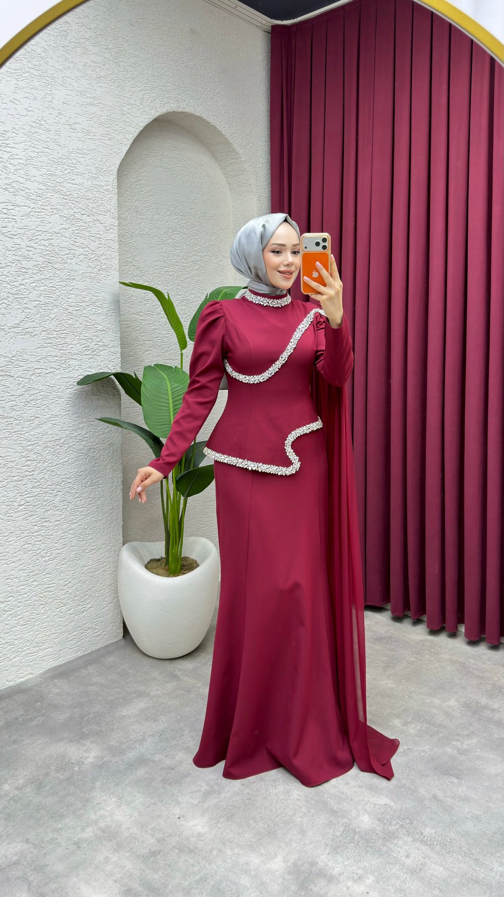 Yasmin Pelerinli Balık Abiye 1021 Bordo