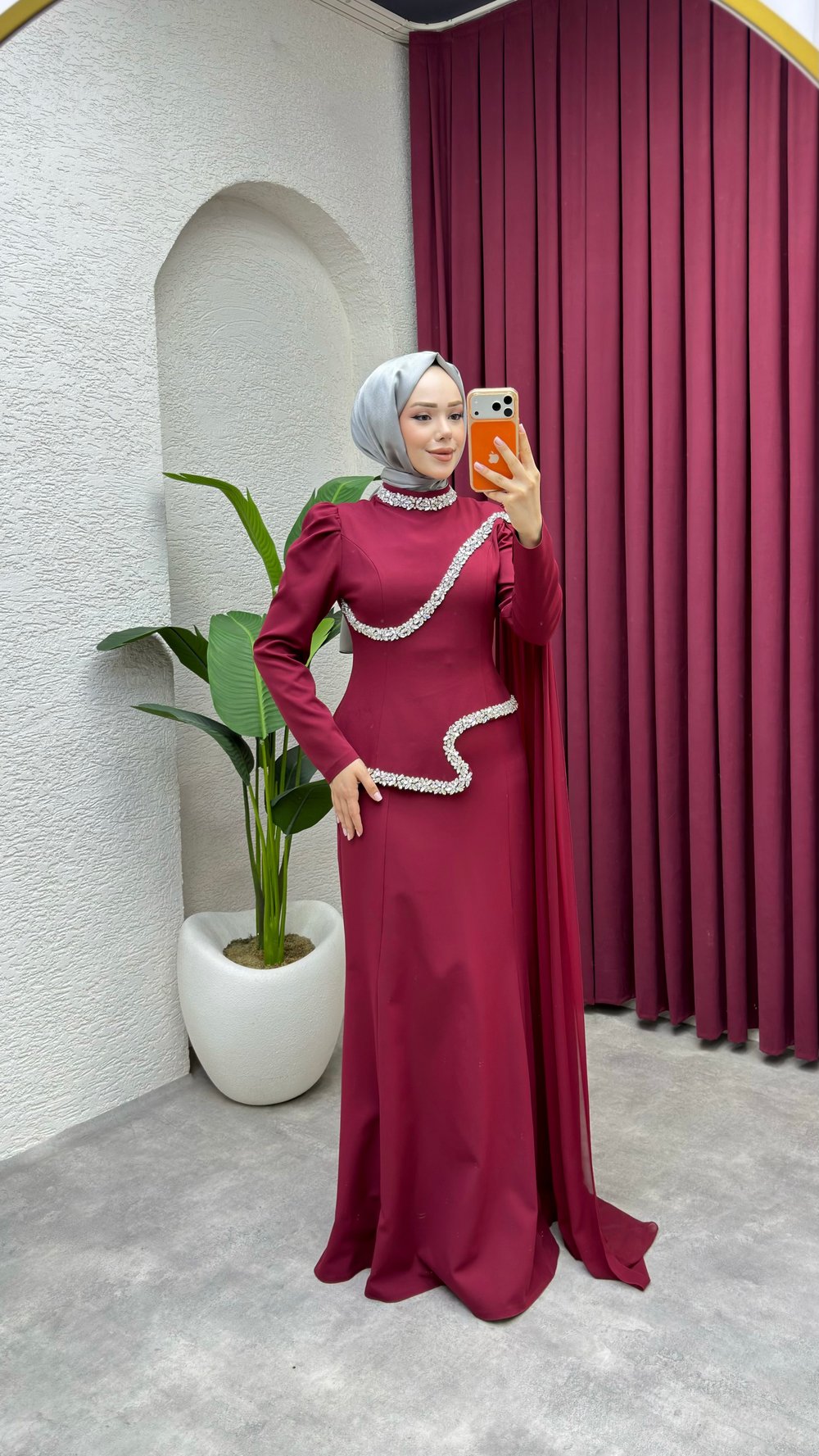 Yasmin Pelerinli Balık Abiye 1021 Bordo