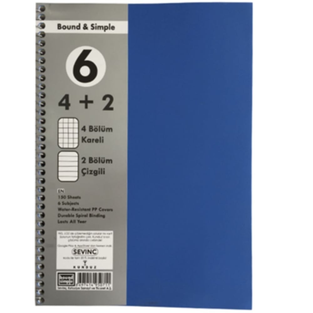 150 Yaprak PP Kapak Ayraçlı Defter 4+2