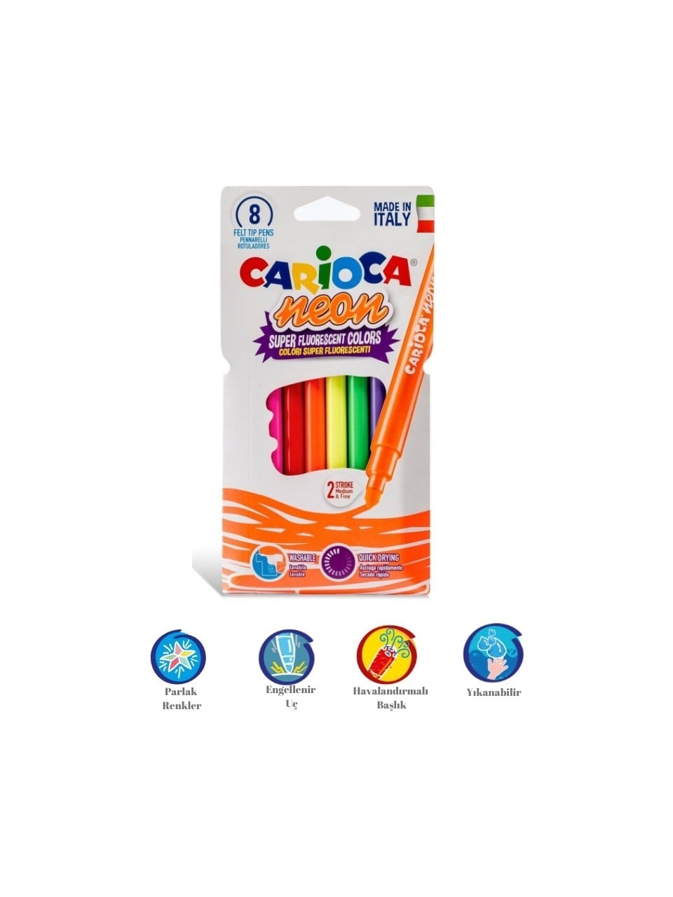 Carioca FOSFORLU YIKANABİLİR KEÇELİ BOYA KALEMİ 8 ADET  