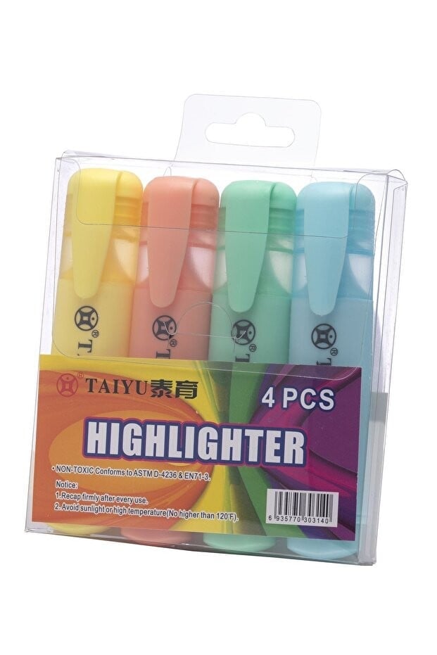 Taiyu Fosforlu Kalem Pastel Renkler 4 Renk 