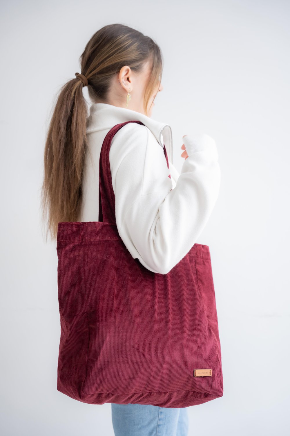BORDO KADİFE TOTE ÇANTA