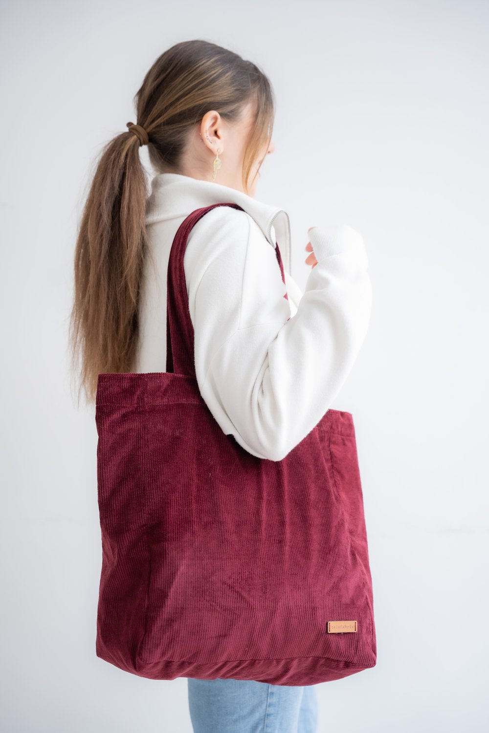 BORDO KADİFE TOTE ÇANTA