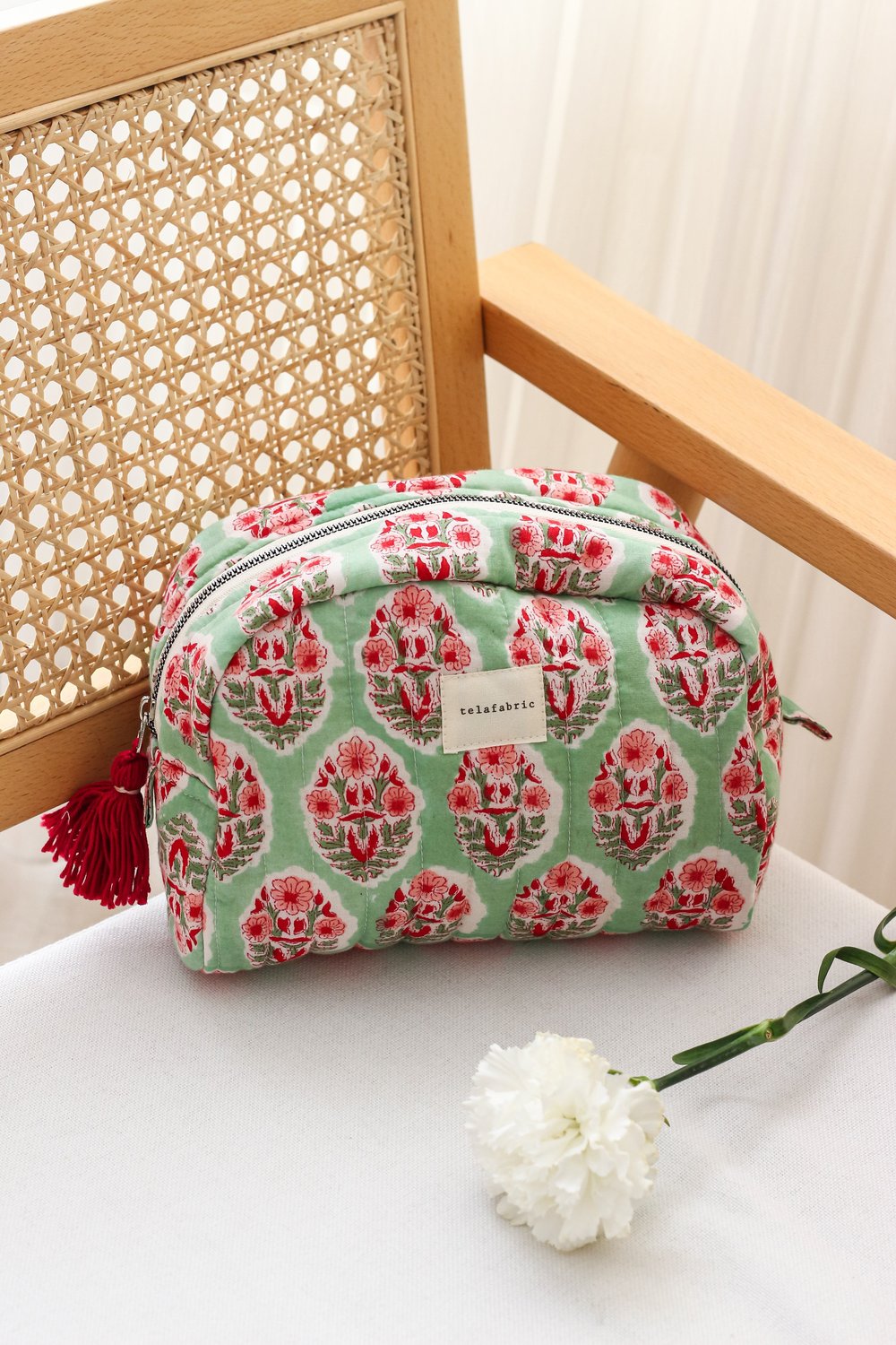 HİNT KUMAŞI MAKYAJ ÇANTASI & CLUTCH  *Pastel yeşil & Bordo*