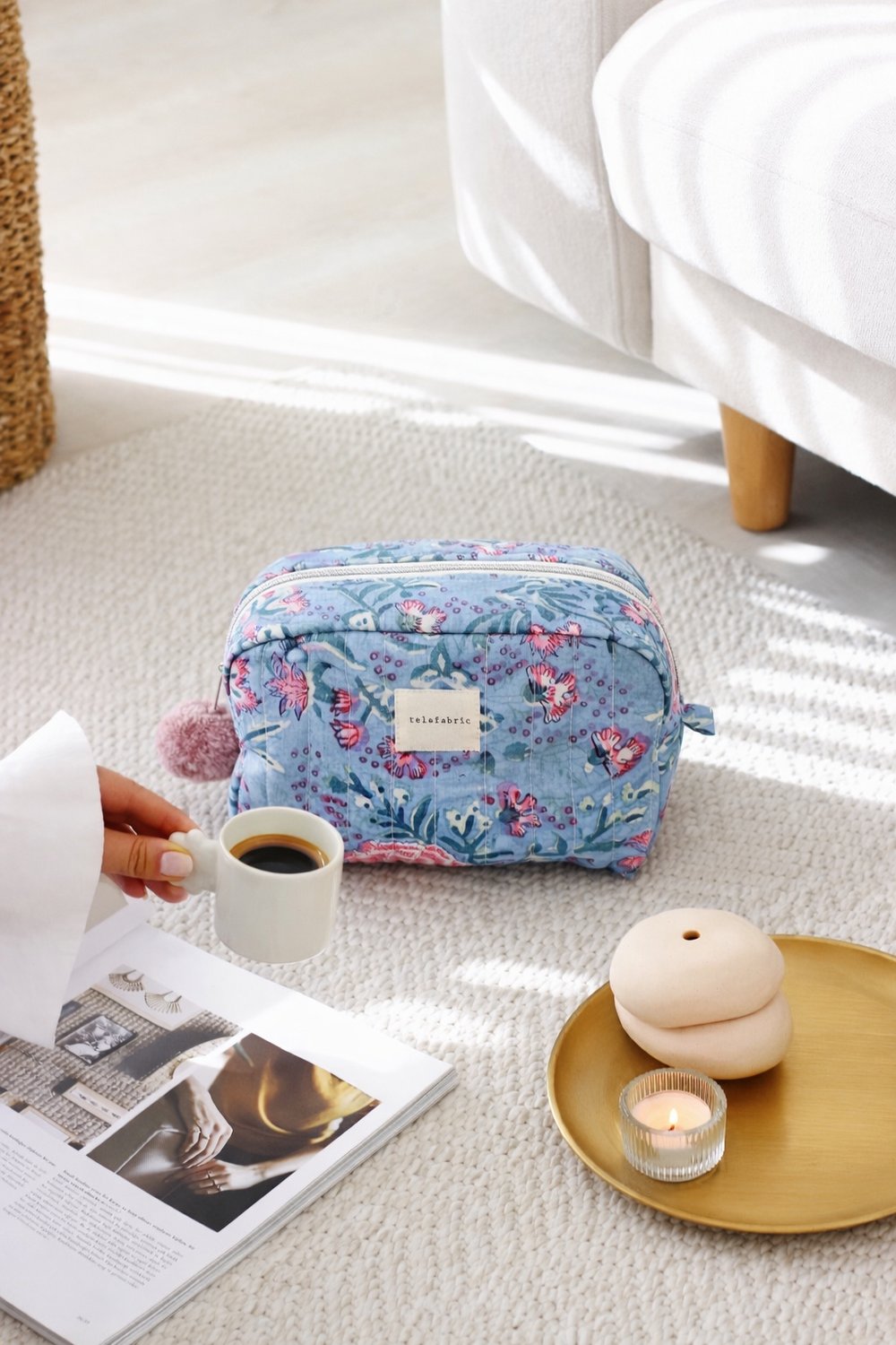 HİNT KUMAŞI MAKYAJ ÇANTASI & CLUTCH *indigo mavi & pudra*