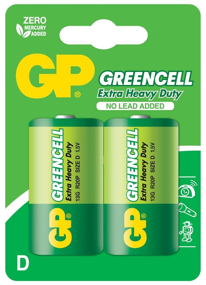 GP Greencel R20 Kalın D Boy Çinko Pil 2li Paket GP13-2UE2