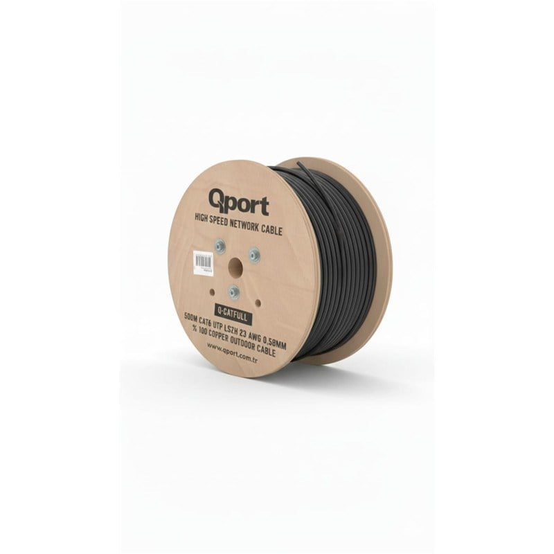 QPORT Q-CATFULL 500 M  LSZH CAT6 OUTDOOR  23AWG 0.58MM 100 BAKIR SİYAH KABLO
