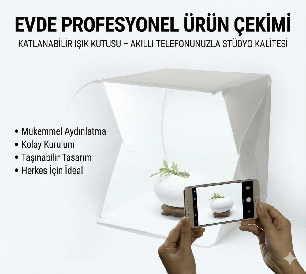 20 x 20 CM Profesyonel Stüdyo Led Işıklı Çift Sıra Ürün Fotoğraf Çekim Çadırı