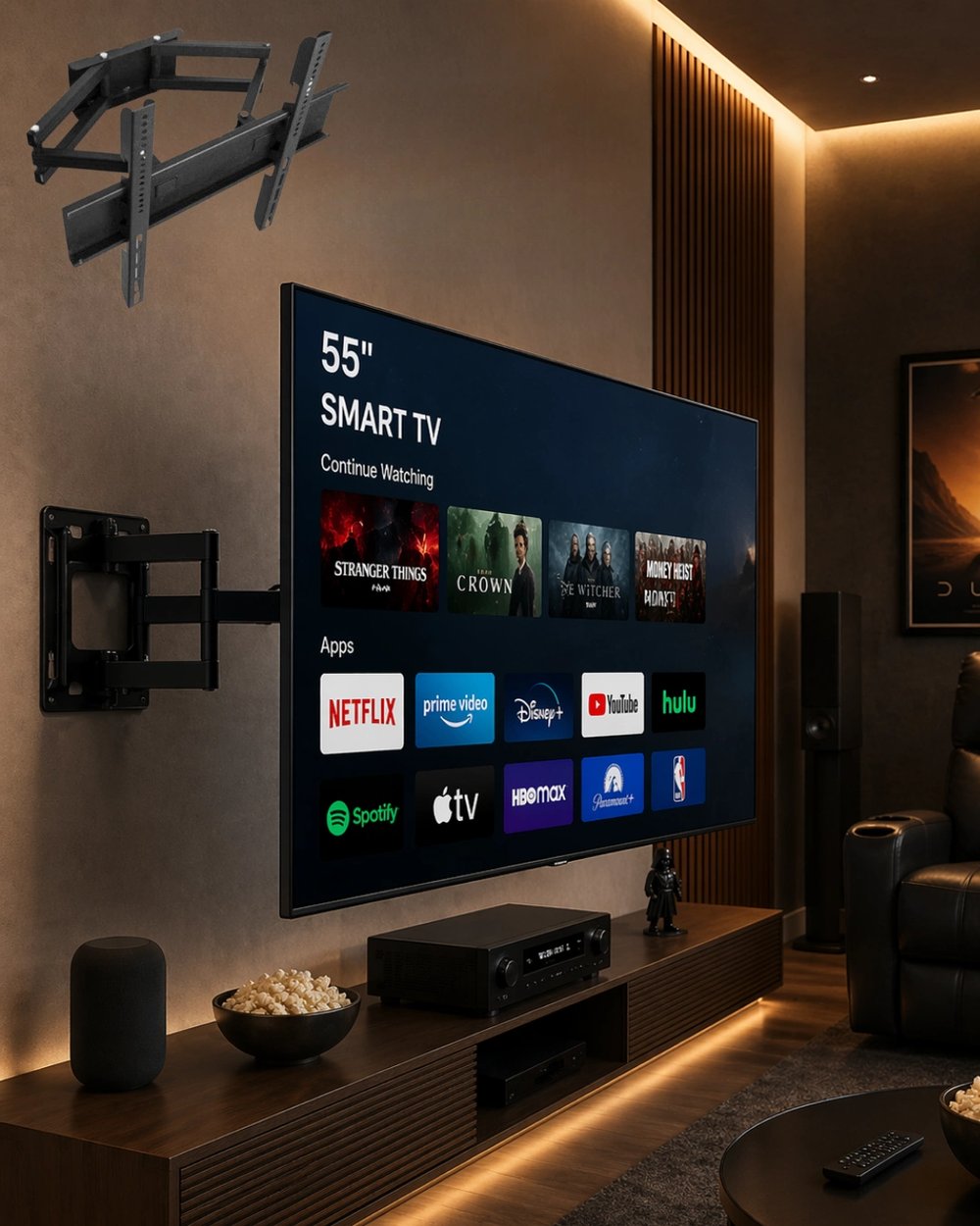 32 55 İnç Televizyon Askı Aparatı Duvara Monte Hareketli TV Tutucu