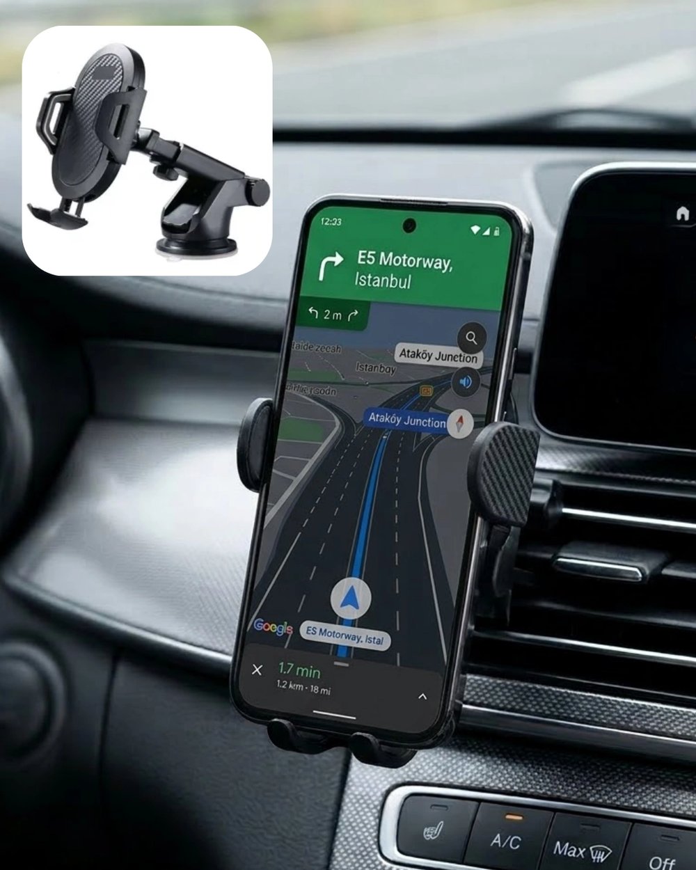360° Döner Araç Telefon Tutucu Otomatik Kilit Mekanizmalı Stand