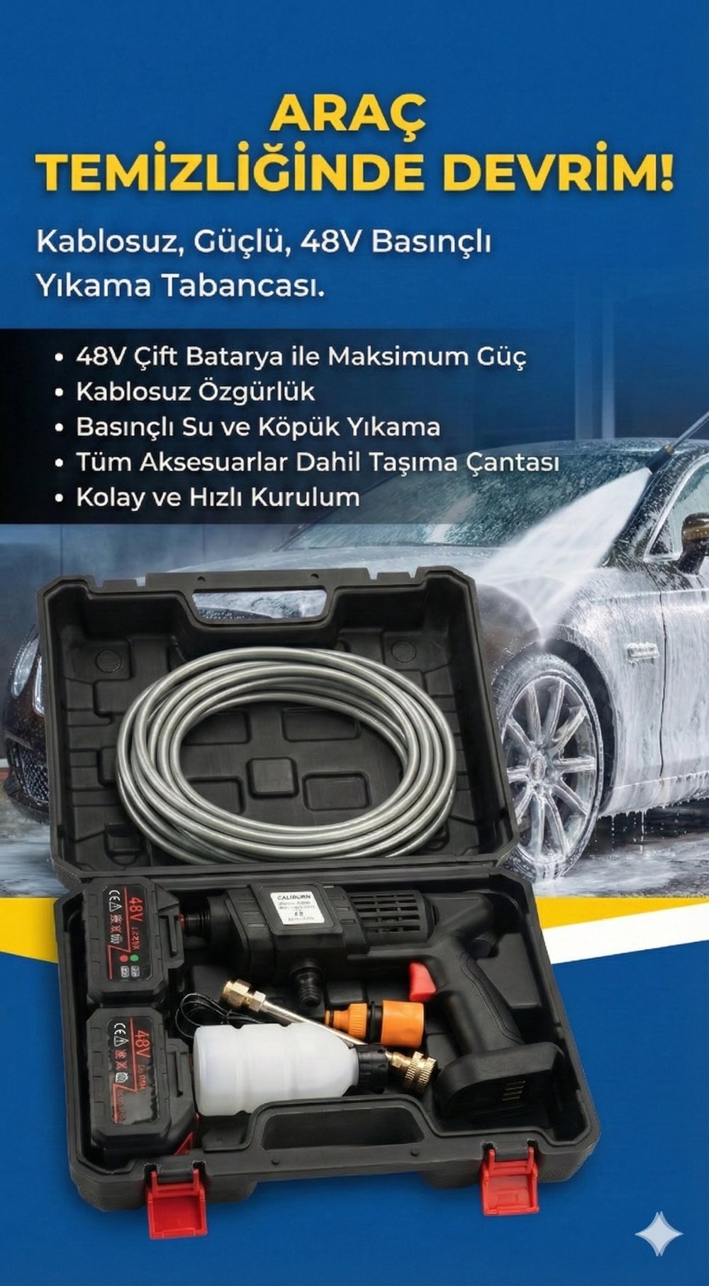 48V Şarjlı Çift Bataryalı Taşınabilir Basınçlı Oto Yıkama Bahçe Sulama Tabancası