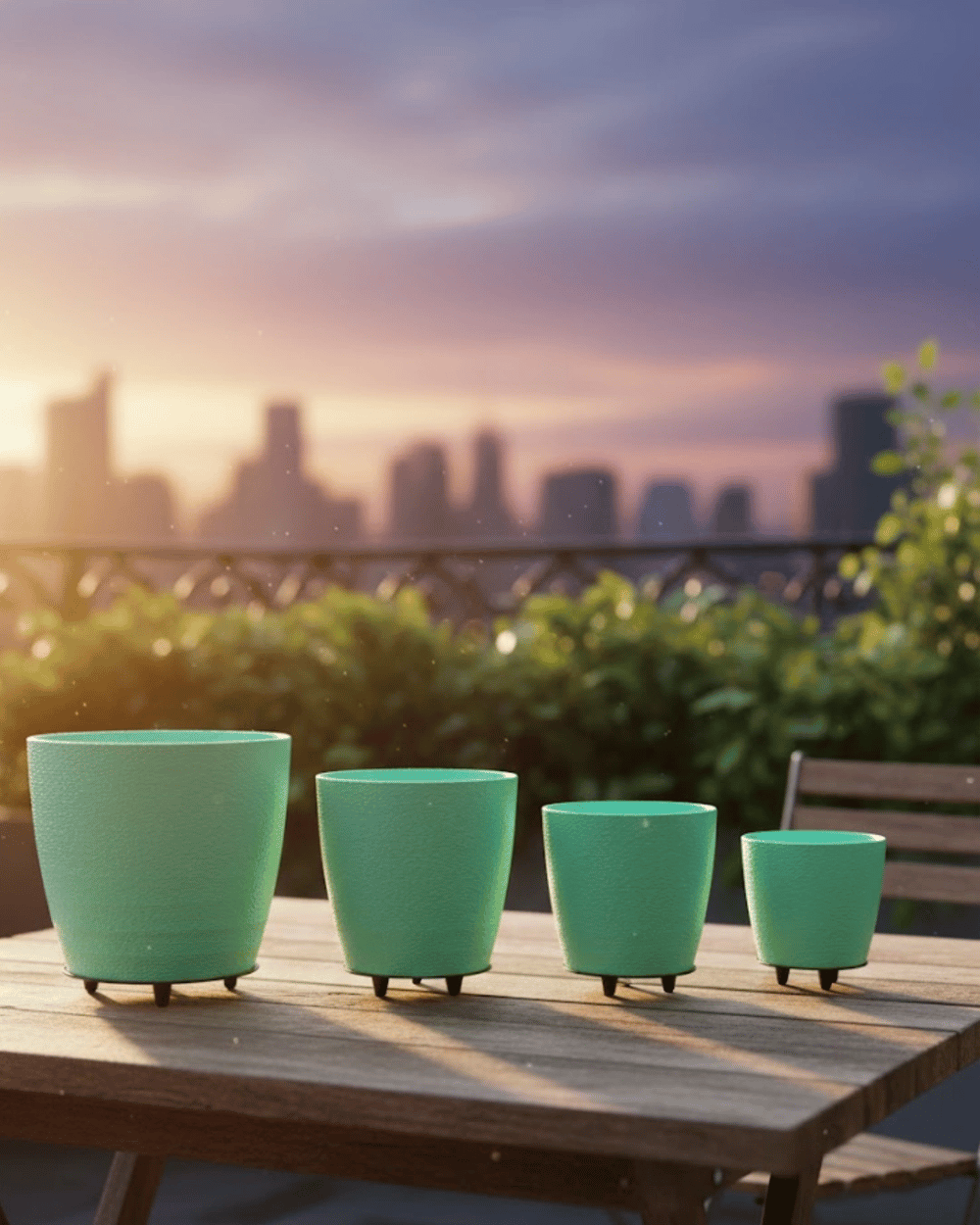 4’lü 3D Mint Yeşil Saksı Seti Modern Tasarım Dekoratif Ayaklı Vazo