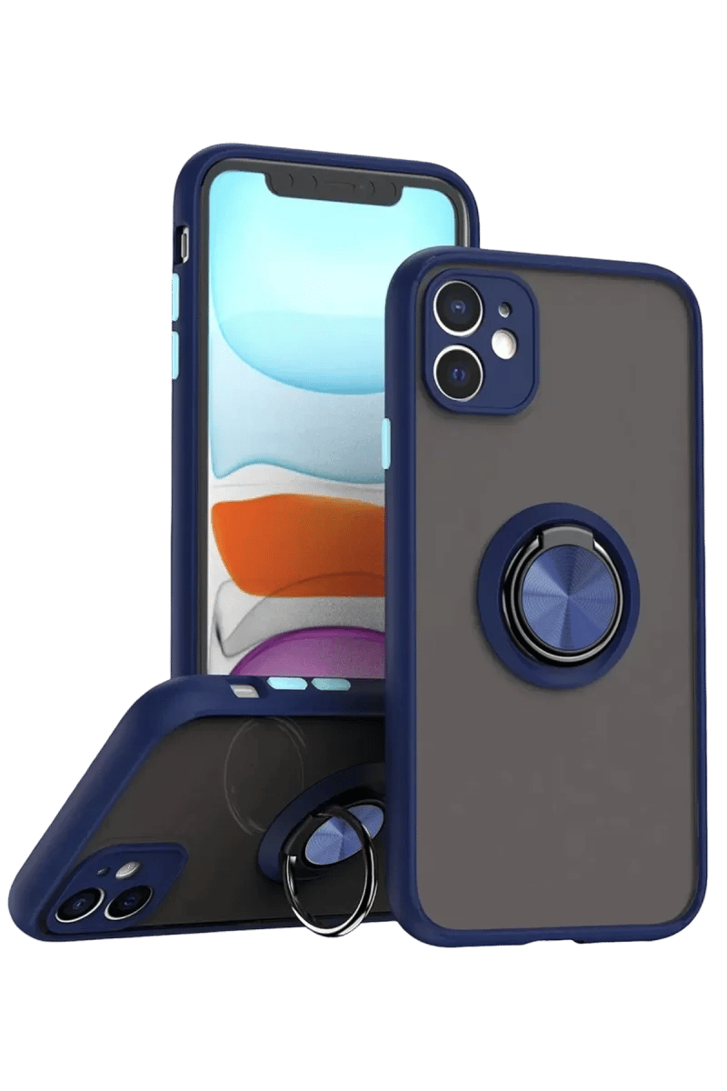Apple iPhone 11 Kılıf Montreal Yüzüklü Silikon Kapak - Lacivert