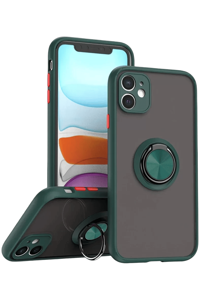 Apple iPhone 11 Kılıf Montreal Yüzüklü Silikon Kapak - Yeşil