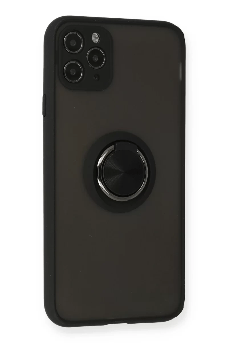 Apple iPhone 11 Pro Kılıf Montreal Yüzüklü Silikon Kapak - Siyah