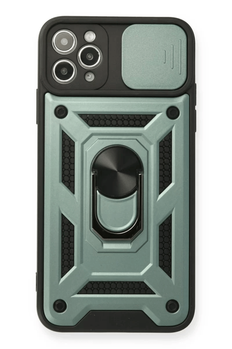 Apple iPhone 11 Pro Kılıf Pars Lens Yüzüklü Silikon - Yeşil