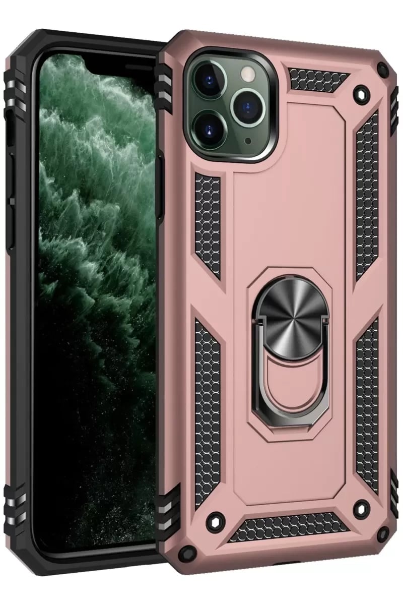 Apple iPhone 11 Pro Kılıf Sofya Yüzüklü Silikon Kapak - Rose