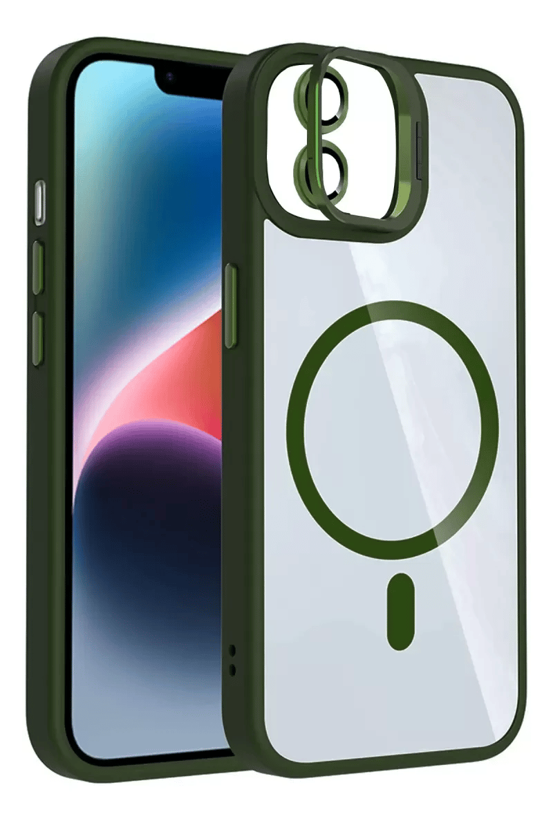Apple iPhone 11 Remim Lensli Magsafe Standlı Kapak - Koyu Yeşil