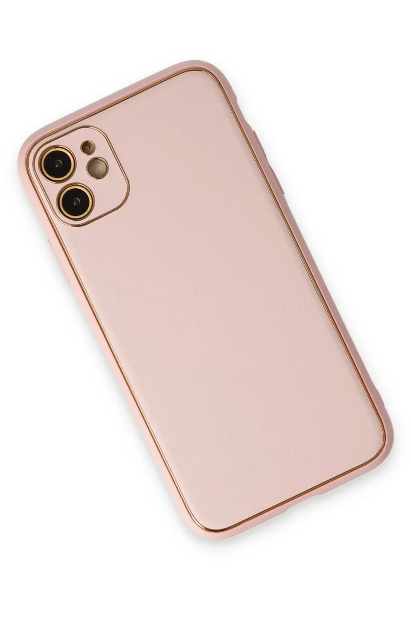 Apple iPhone 12 Kılıf Coco Deri Silikon Kapak - Pudra