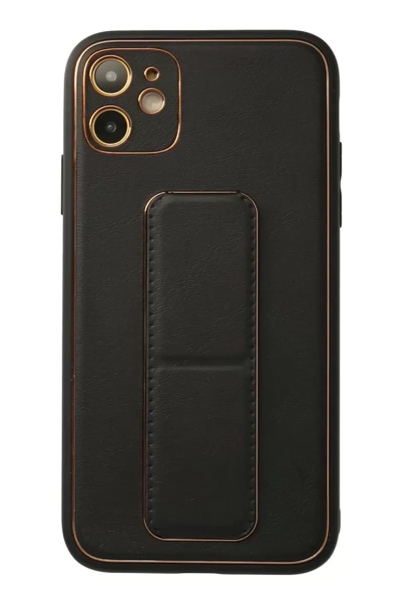 Apple iPhone 12 Kılıf Coco Deri Standlı Kapak - Siyah