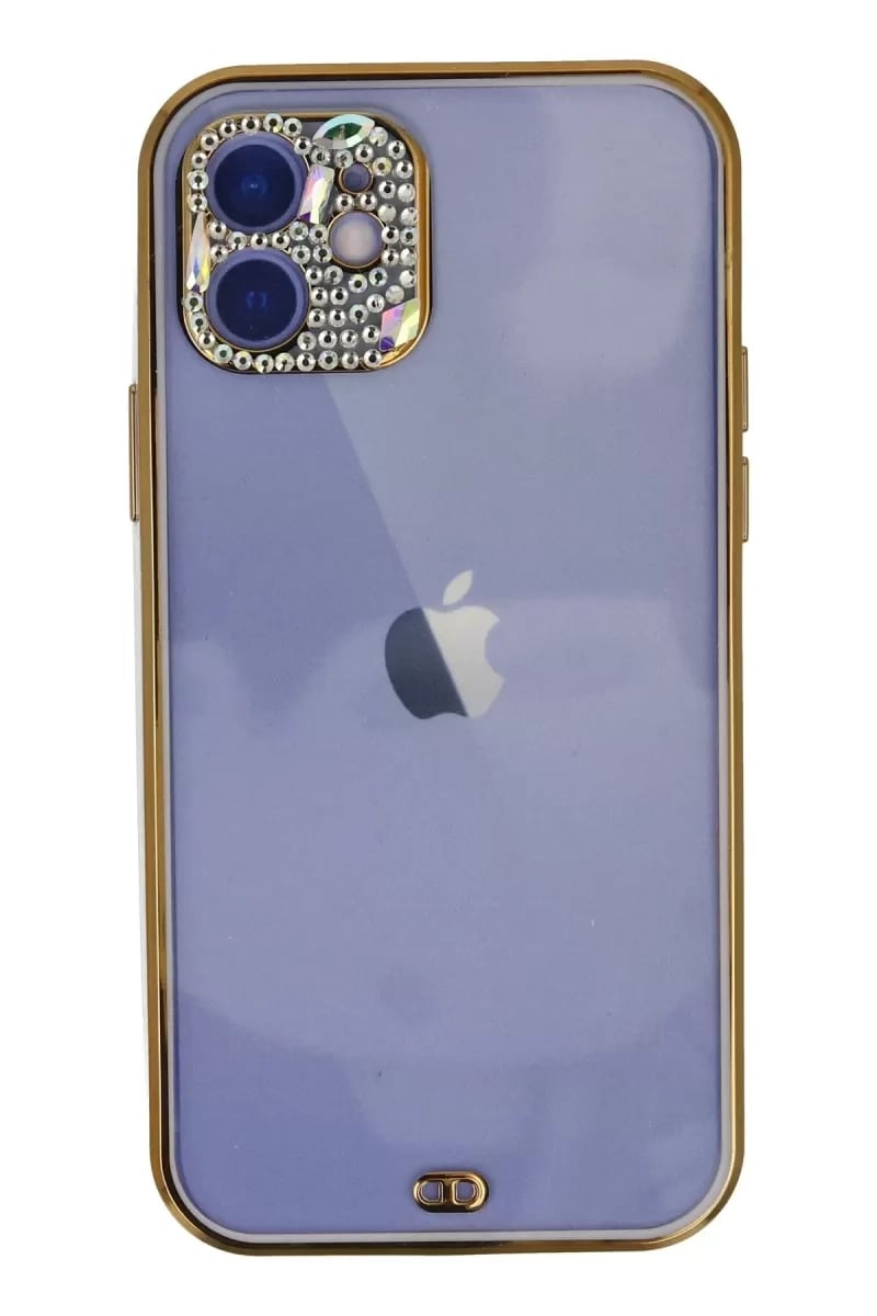 Apple iPhone 12 Kılıf Liva Taşlı Silikon - Mor