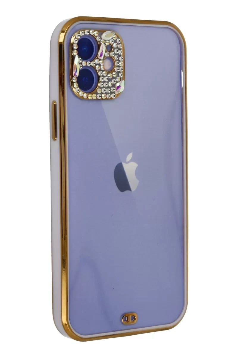 Apple iPhone 12 Kılıf Liva Taşlı Silikon - Mor