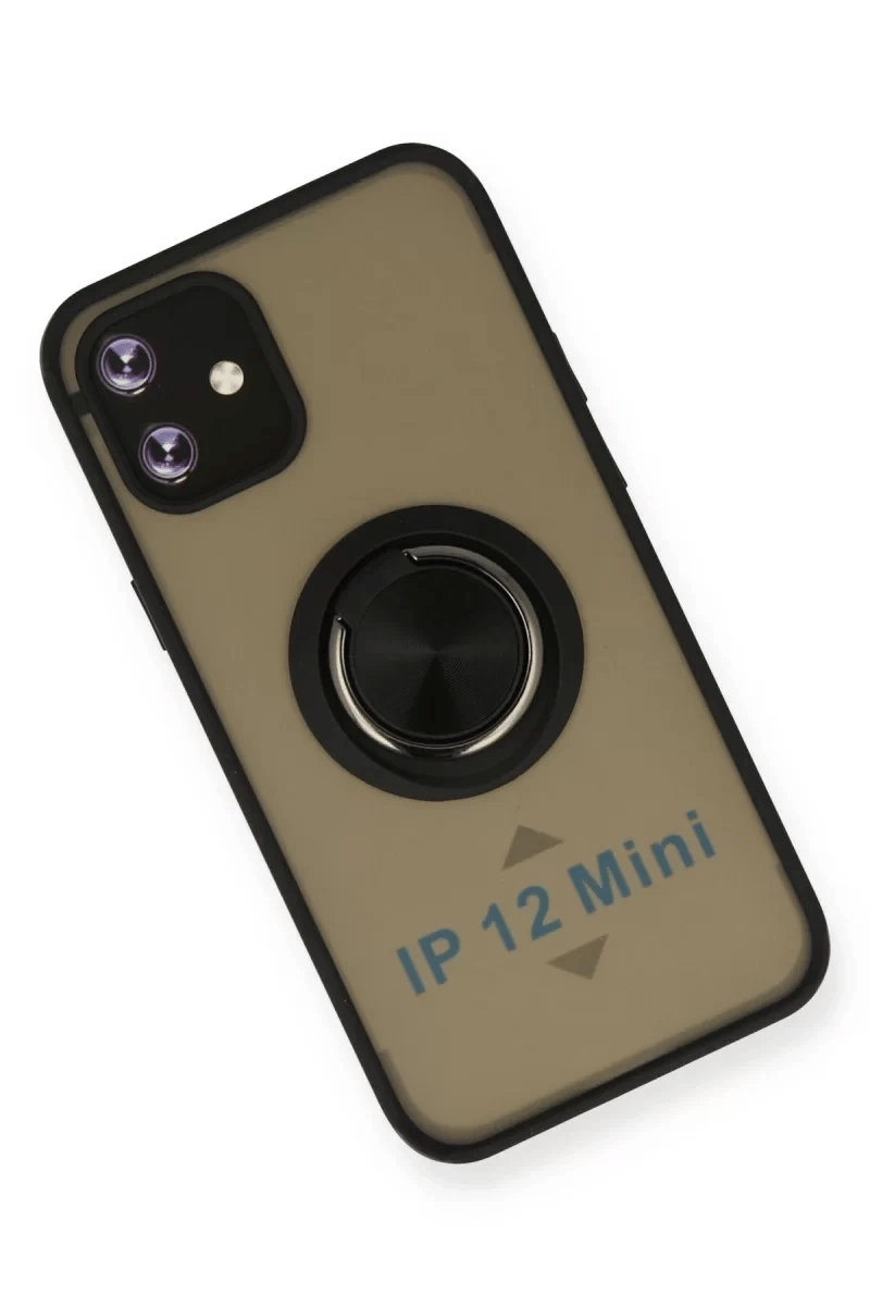 Apple iPhone 12 Mini Kılıf Montreal Yüzüklü Silikon Kapak - Siyah