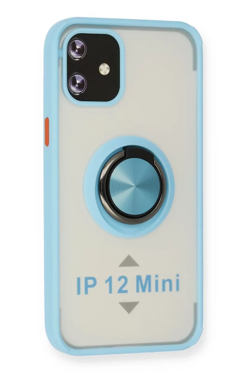Apple iPhone 12 Mini Kılıf Montreal Yüzüklü Silikon Kapak - Buz Mavi