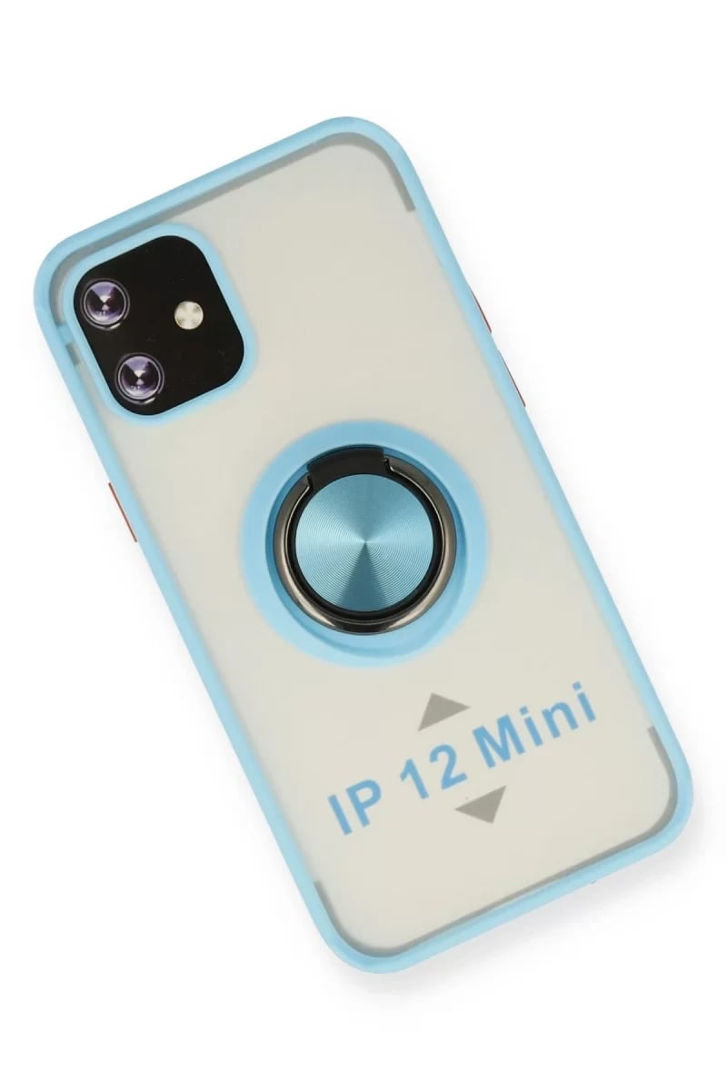 Apple iPhone 12 Mini Kılıf Montreal Yüzüklü Silikon Kapak - Buz Mavi