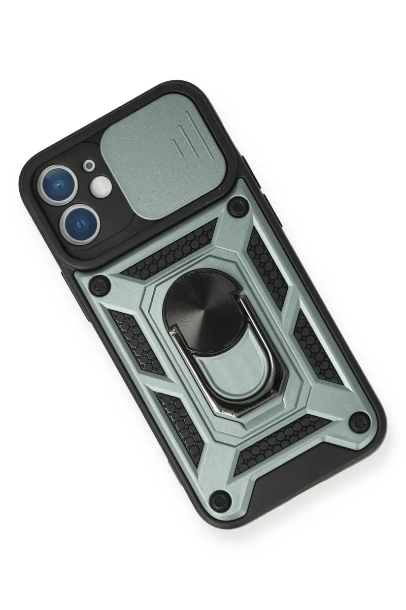 Apple iPhone 12 Mini Kılıf Pars Lens Yüzüklü Silikon - Yeşil