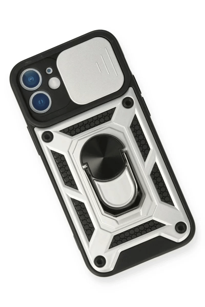 Apple iPhone 12 Mini Kılıf Pars Lens Yüzüklü Silikon - Gümüş