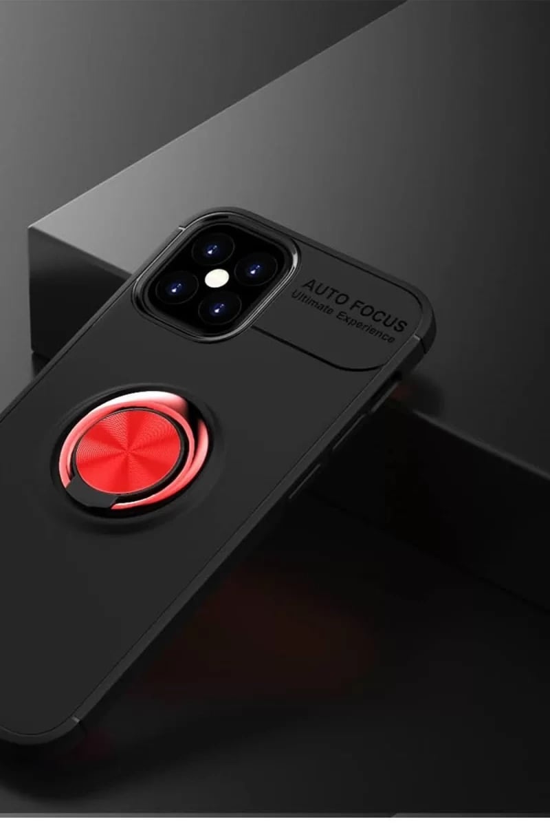 Apple iPhone 12 Mini Kılıf Range Yüzüklü Silikon - Siyah-Kırmızı
