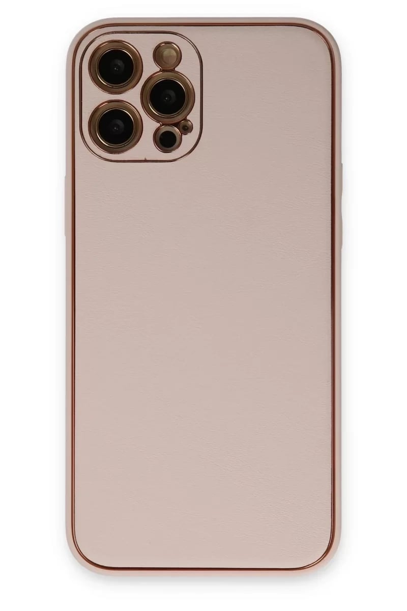 Apple iPhone 12 Pro Kılıf Coco Deri Silikon Kapak - Pudra